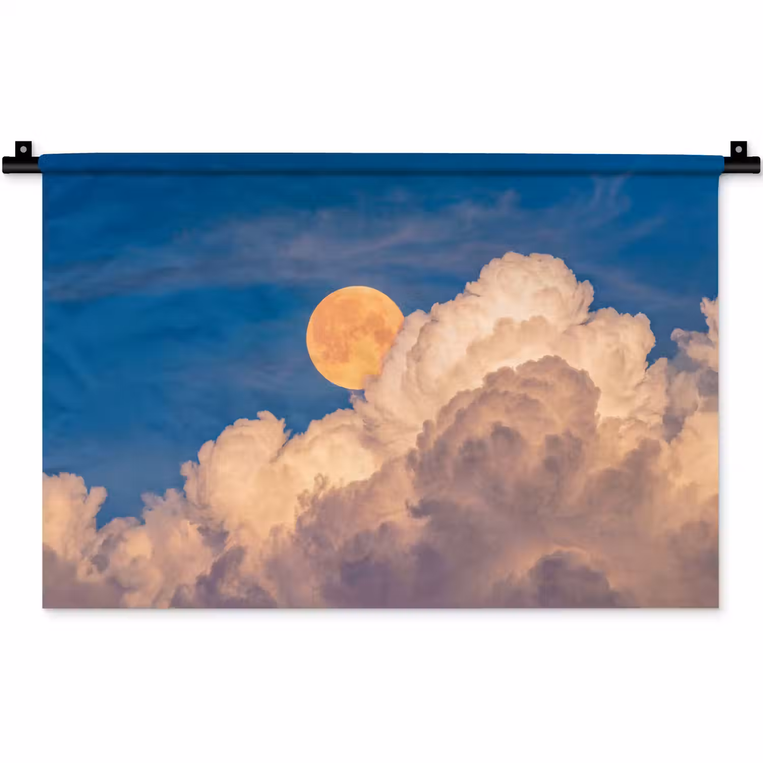 Maan - Wolken - Natuur - Oranje Wandkleed katoen klein -zz3d