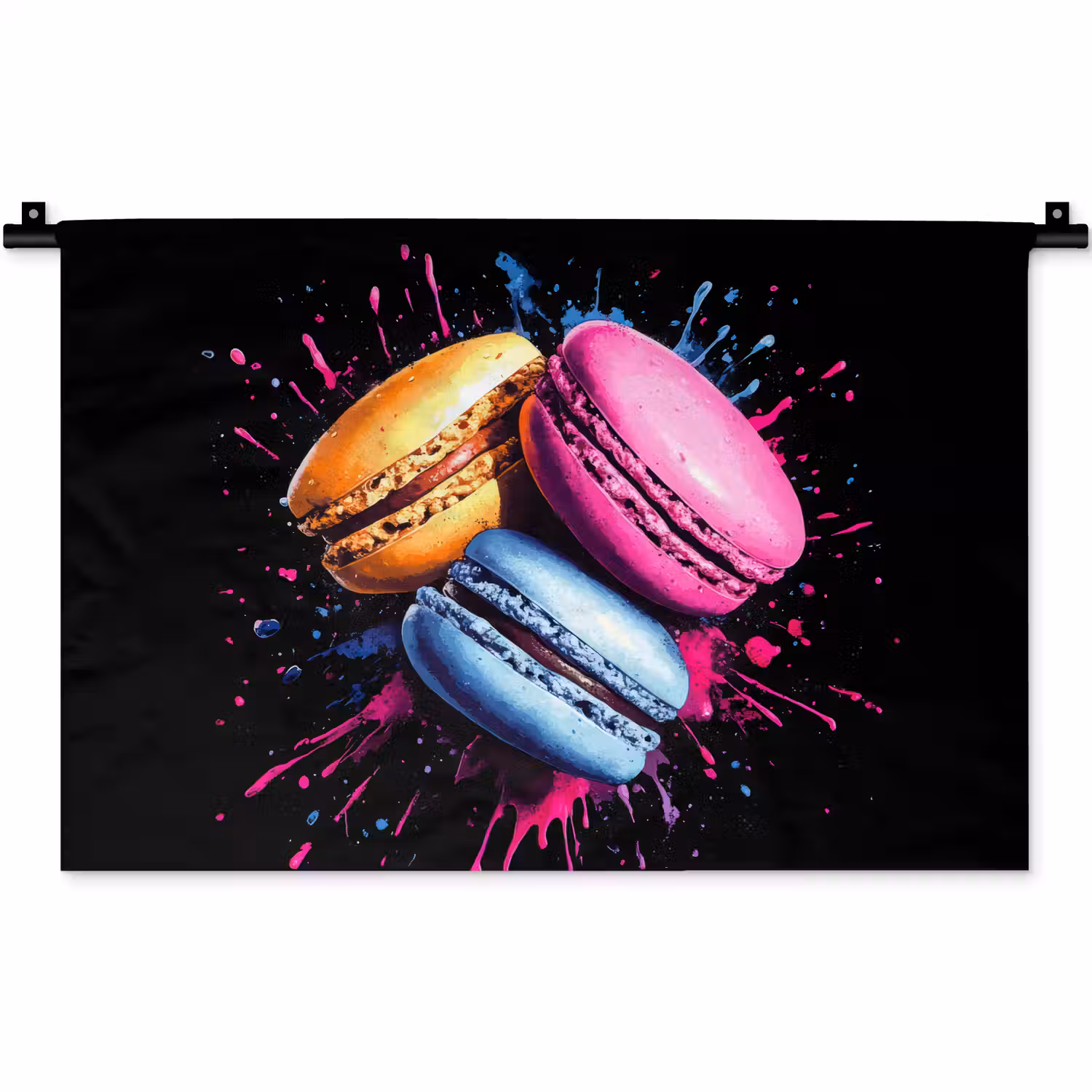 Macarons - Dessert - Graffiti - Kleurrijk - Roze - Blauw - Geel Wandkleed katoen klein -zz3d