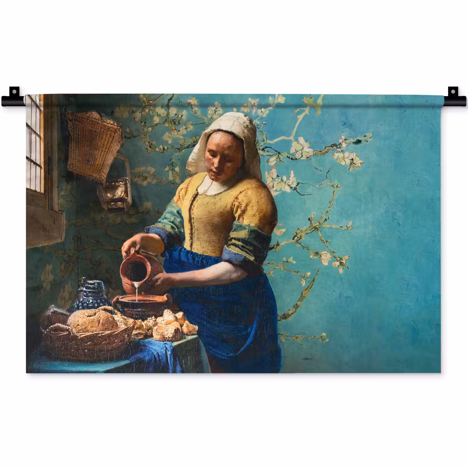 Melkmeisje - Amandelbloesem - Van Gogh - Vermeer - Schilderij - Oude meesters Wandkleed katoen klein -zz3d