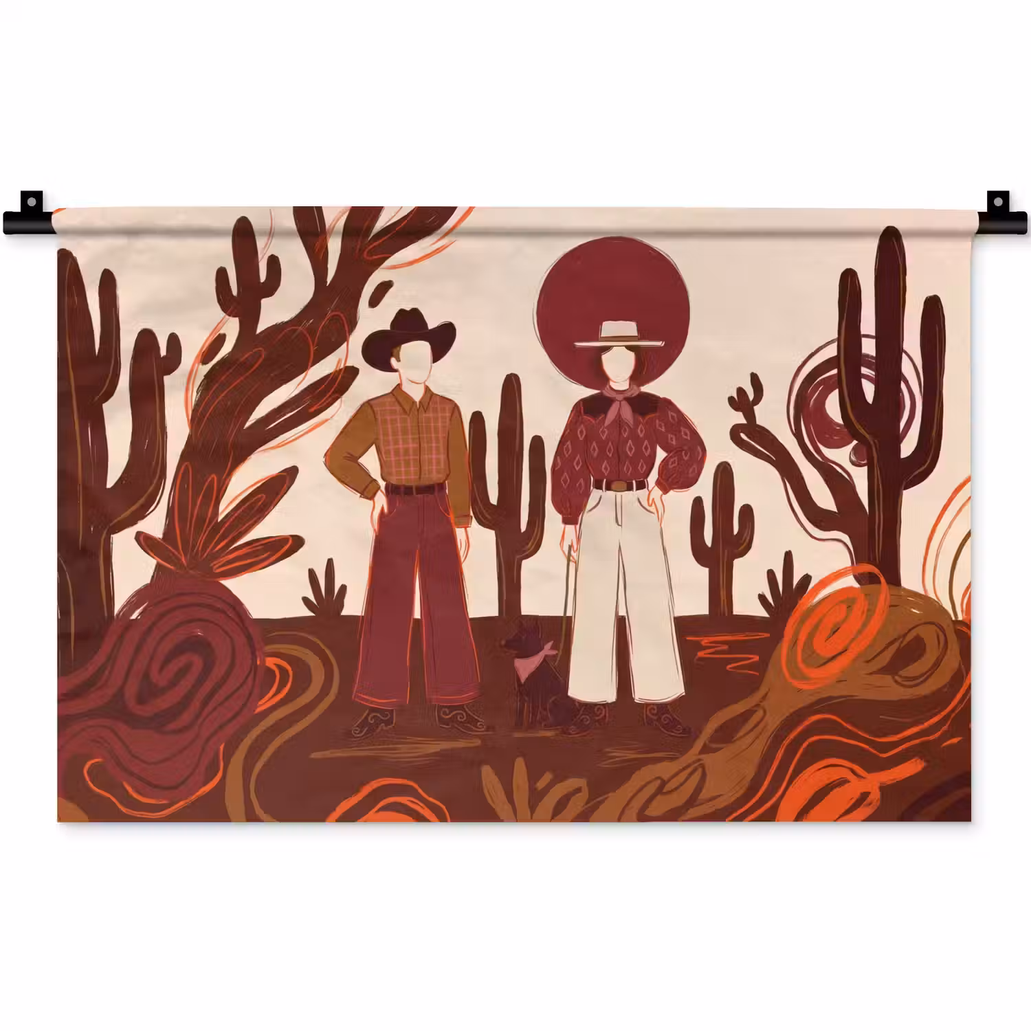 Mensen - Cowboykleding - Westerse stijl - Illustratie - Bruin Wandkleed katoen klein -zz3d