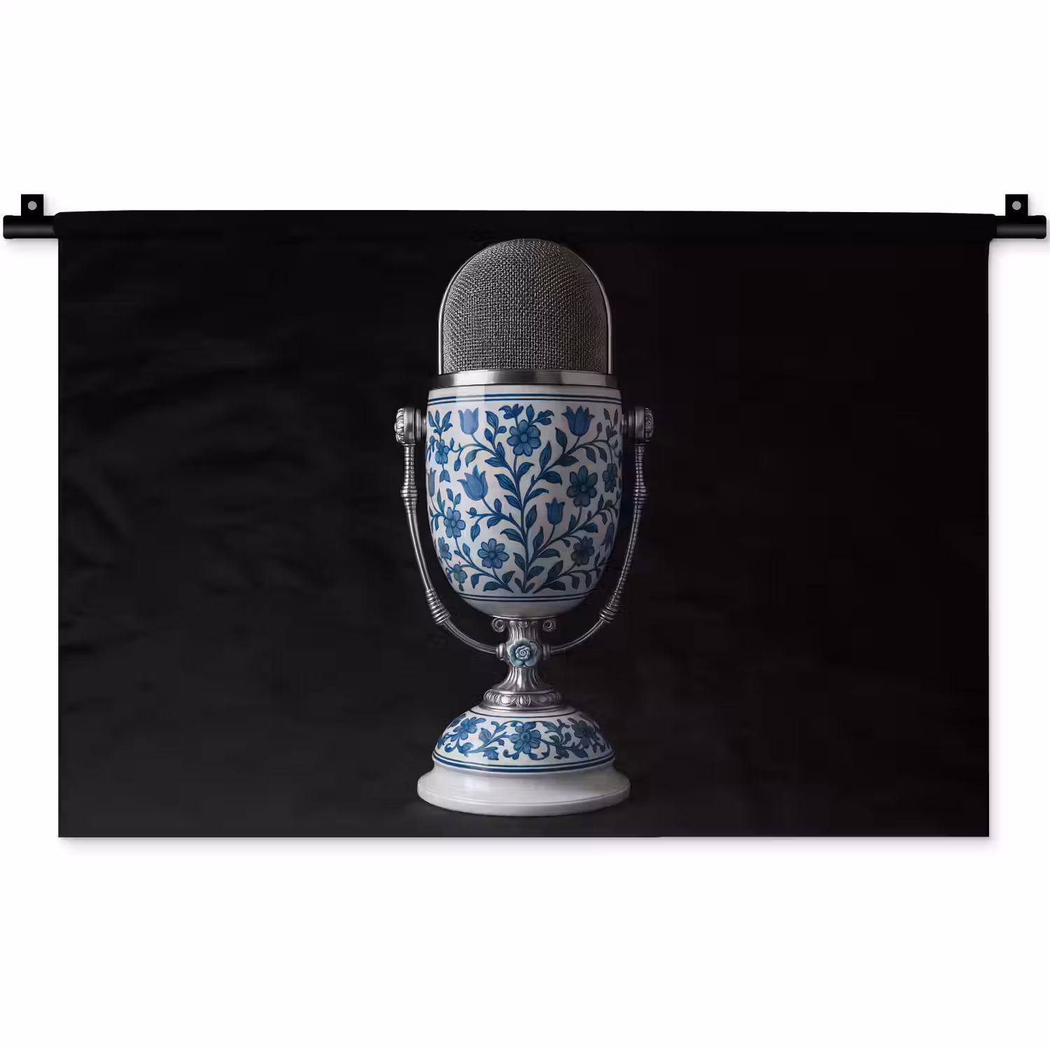 Microfoon - Delfts blauw - Muziek Wandkleed katoen klein -zz3d
