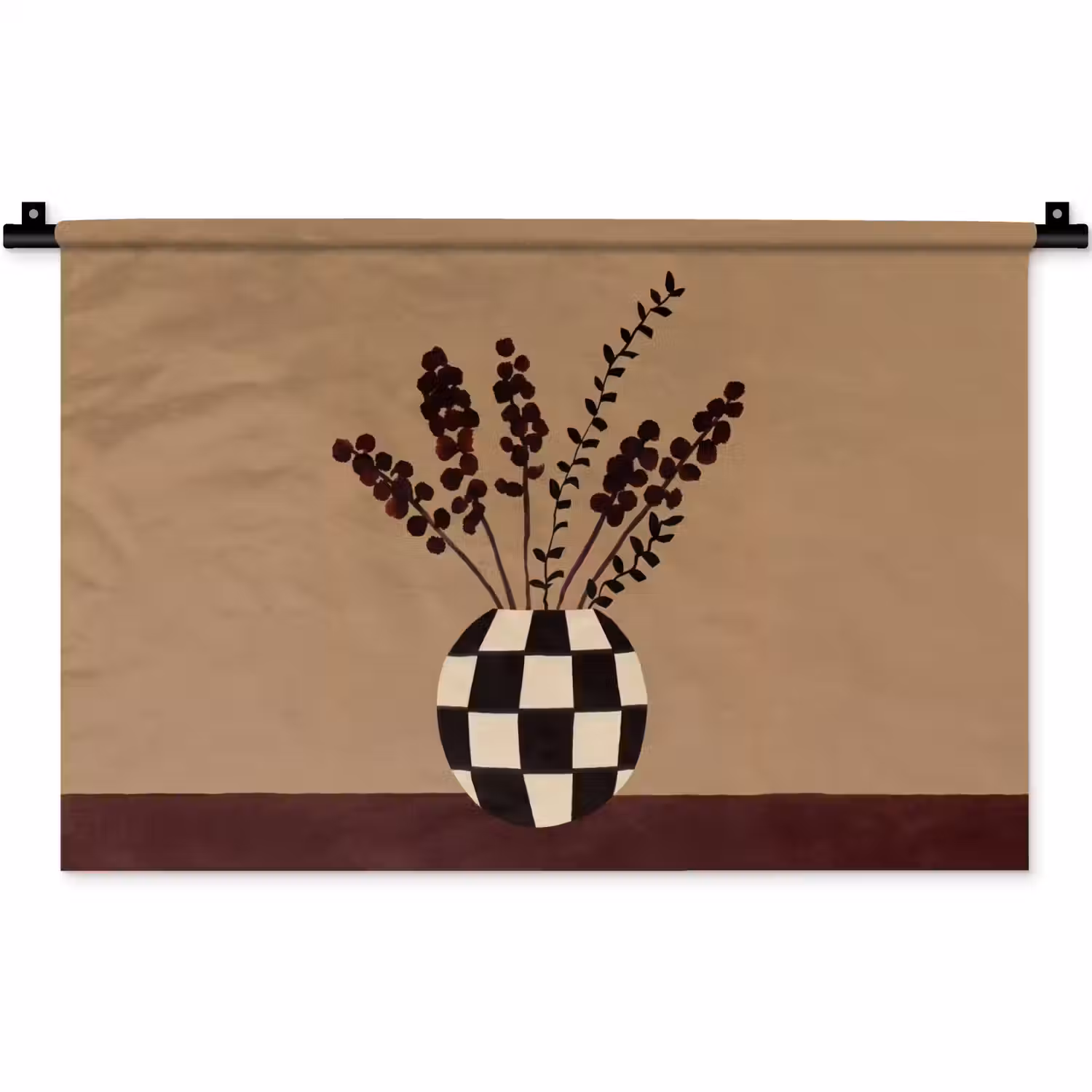 Minimalistisch - Vaas - Bloemen - Bruin Wandkleed katoen klein -zz3d