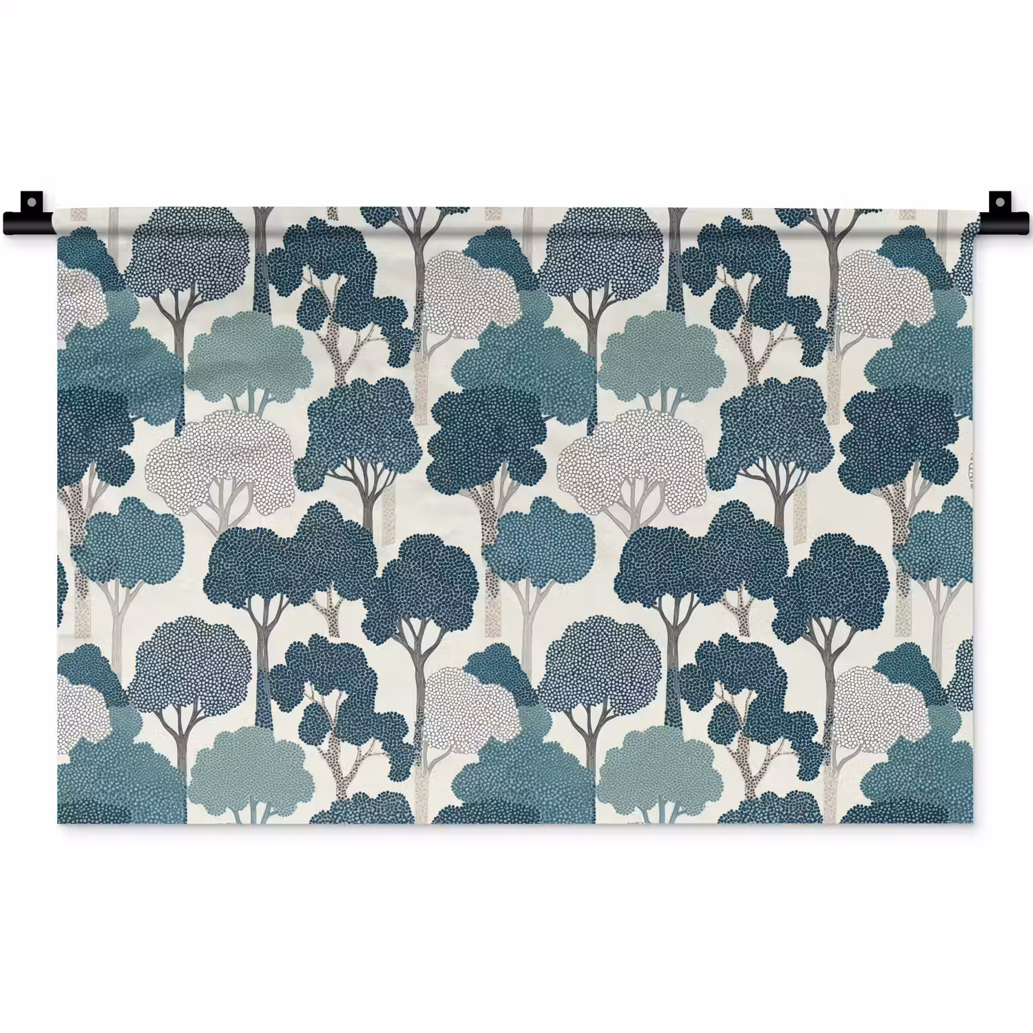Modern - Bomen - Bos - Patroon - Blauw Wandkleed katoen klein 269 -zz3d