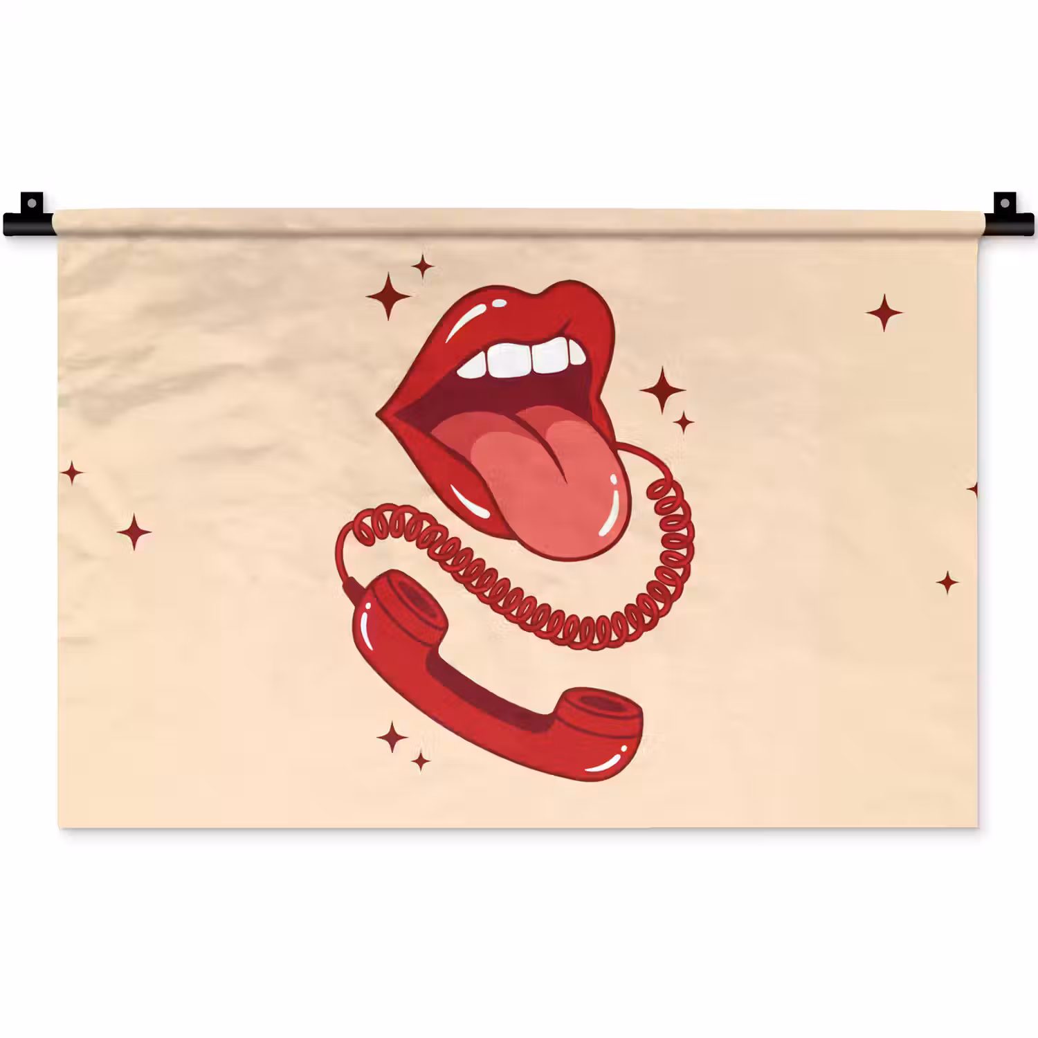 Mond - Telefoon - Popart - Rood - Illustratie Wandkleed katoen klein -zz3d