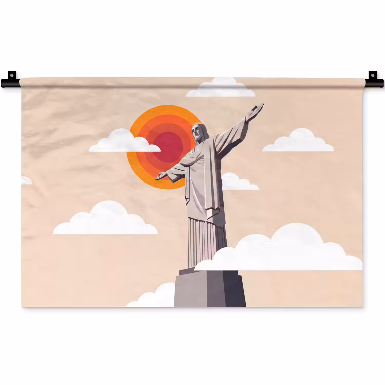 Monument - Stad - Zonsondergang - Minimalistisch - Oranje Wandkleed katoen klein -zz3d