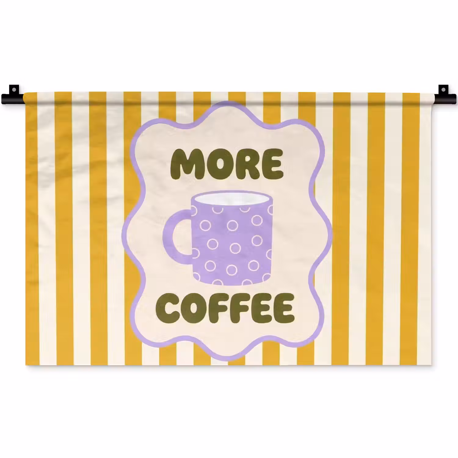 More coffee - Geel - Paars - Strepen - Mok Wandkleed katoen klein -zz3d