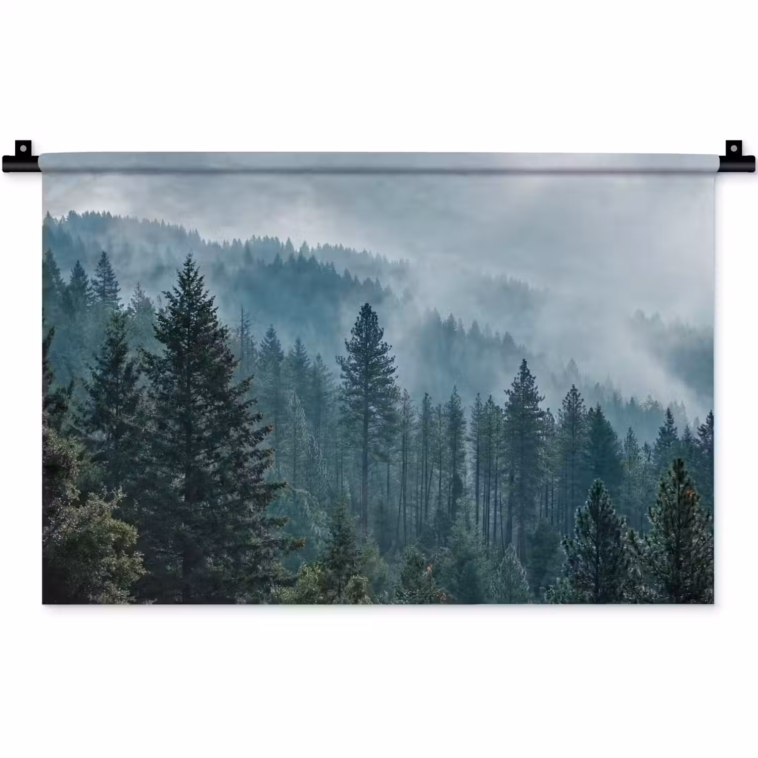 Naaldwoud - Bergen - Mist Wandkleed katoen klein -zz3d