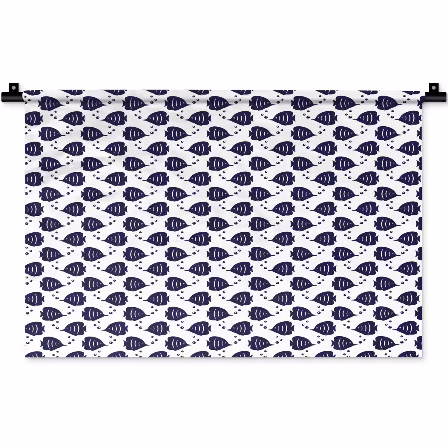 Oceaan - Vis - Blauw - Wit Wandkleed katoen klein 269 -zz3d