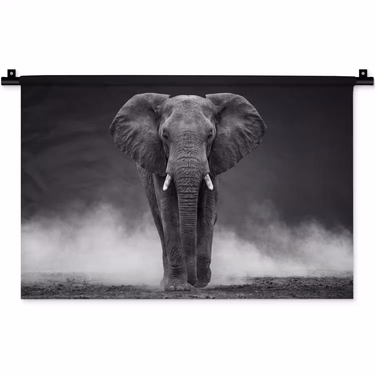 Olifant - Zwart - Wit - Rook Wandkleed katoen klein -zz3d