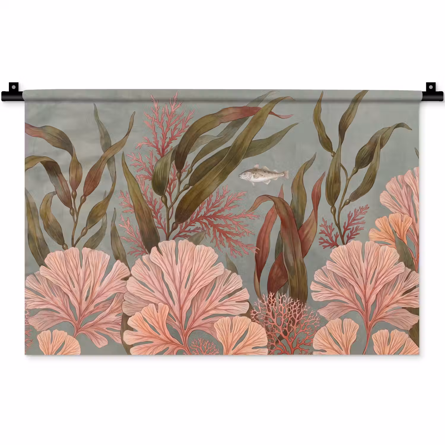 Onderwater - Planten - Vis - Vintage - Groen Wandkleed katoen klein -zz3d