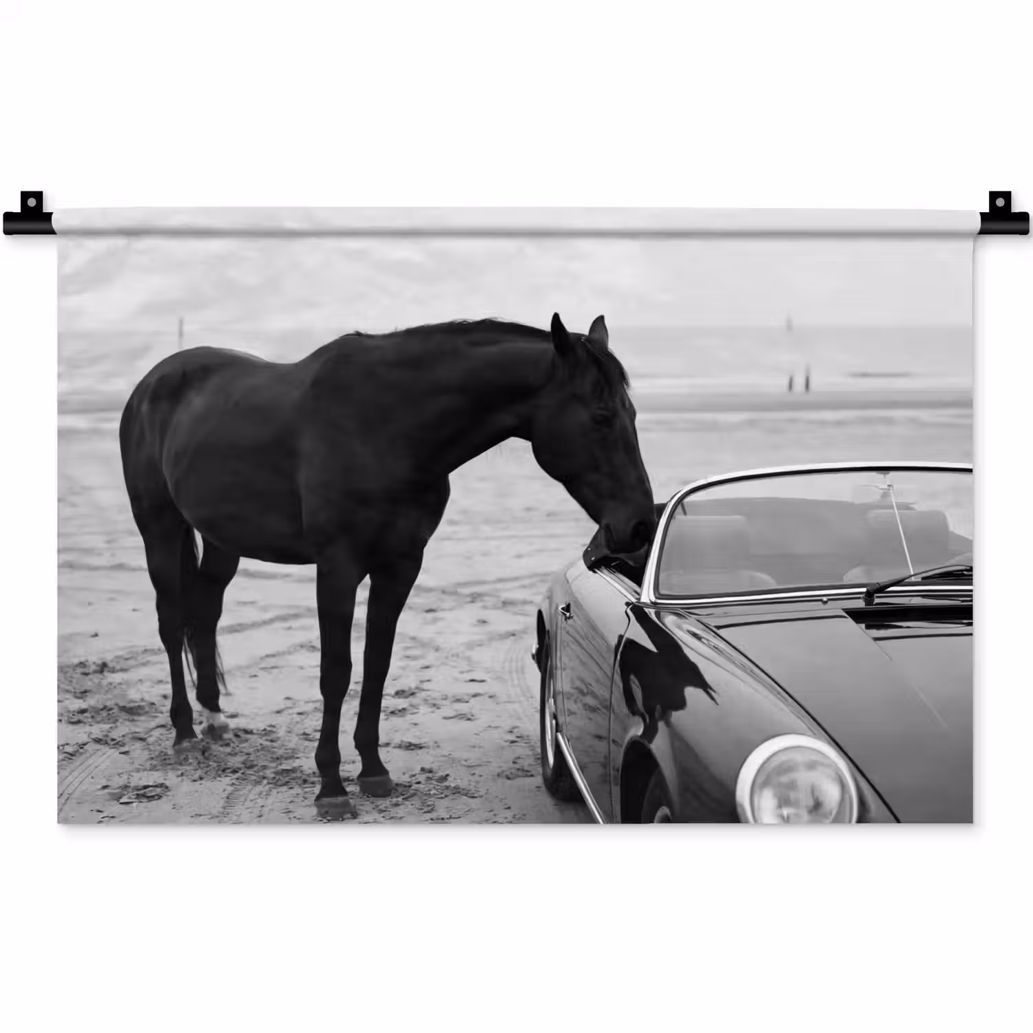 Paard - Auto - Zwart - Wit Wandkleed katoen klein -zz3d