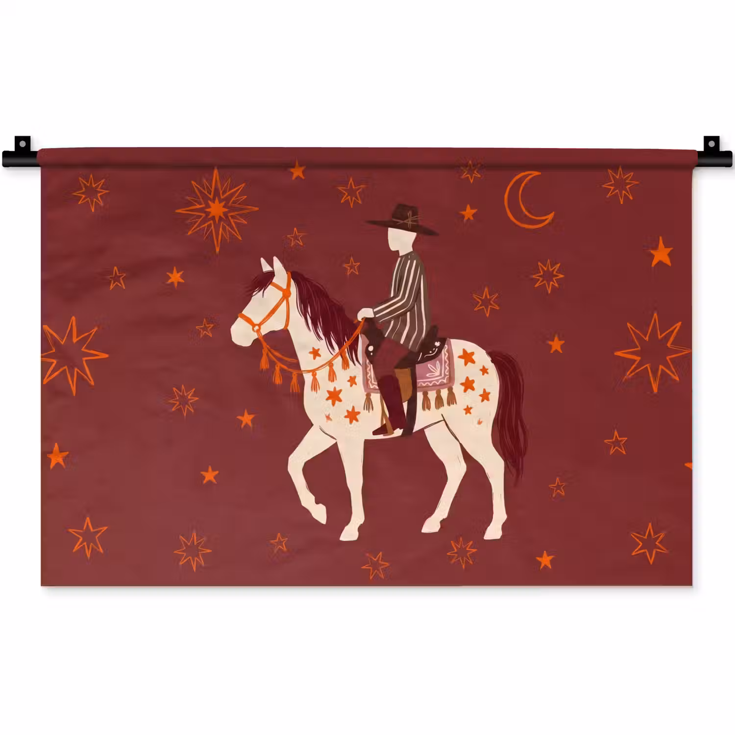 Paard - Ruiter - Sterren - Nacht - Illustratie Wandkleed katoen klein -zz3d