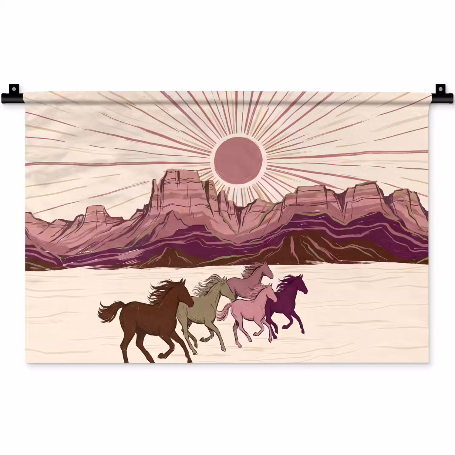 Paarden - Rennend - Woestijn - Natuur - Abstract Wandkleed katoen klein -zz3d