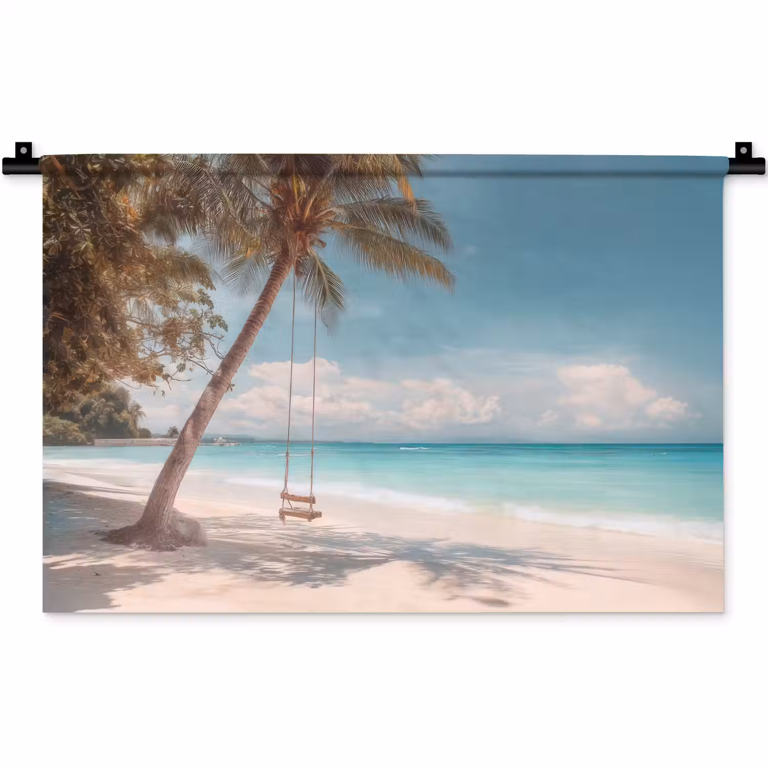 Palmboom - Schommel - Strand - Lucht Wandkleed katoen klein -zz3d