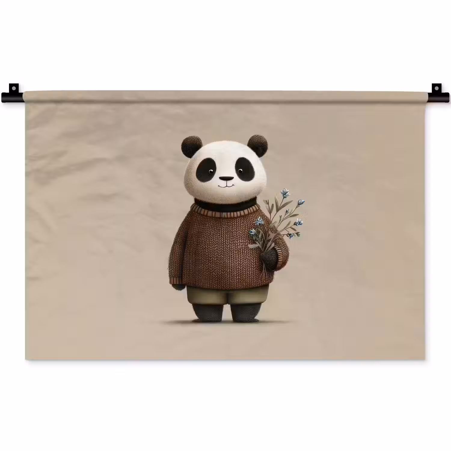 Panda - Blauwe bloemen - Zachtheid Wandkleed katoen klein -zz3d