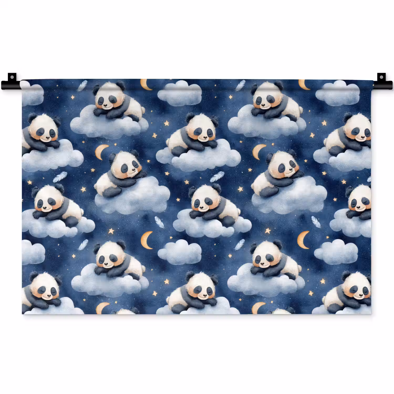 Panda's - Slapen - Blauw Wandkleed katoen klein 269 -zz3d