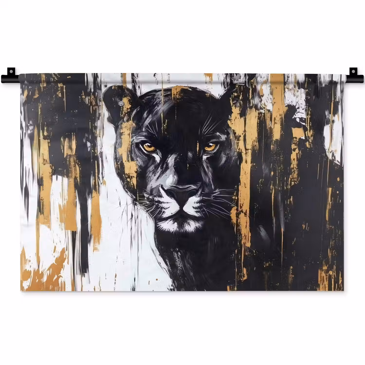 Panter - Zwart - Abstract - Verfstreken Wandkleed katoen klein -zz3d