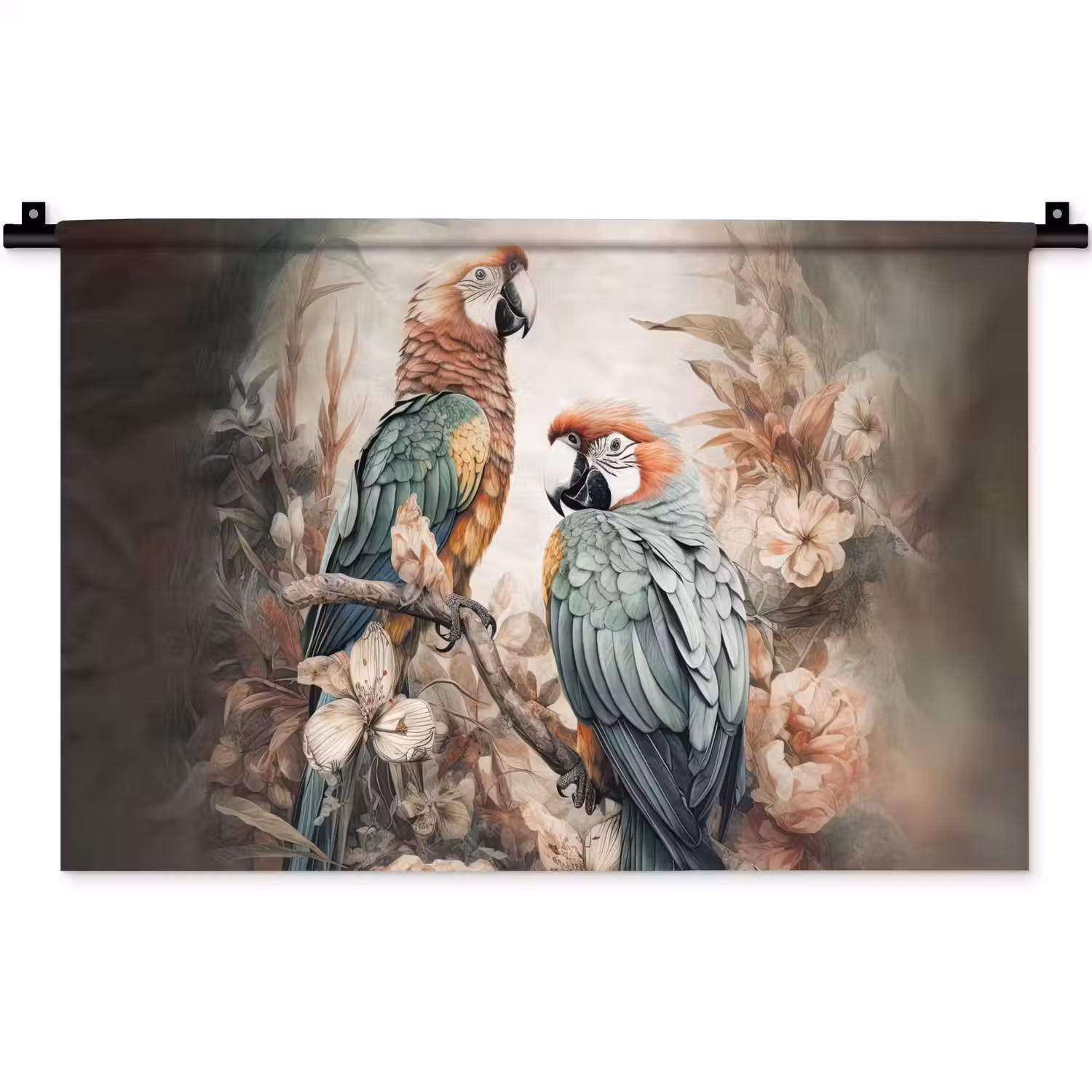 Papegaaien - Vogels - Natuur - Bloemen Wandkleed katoen klein -zz3d