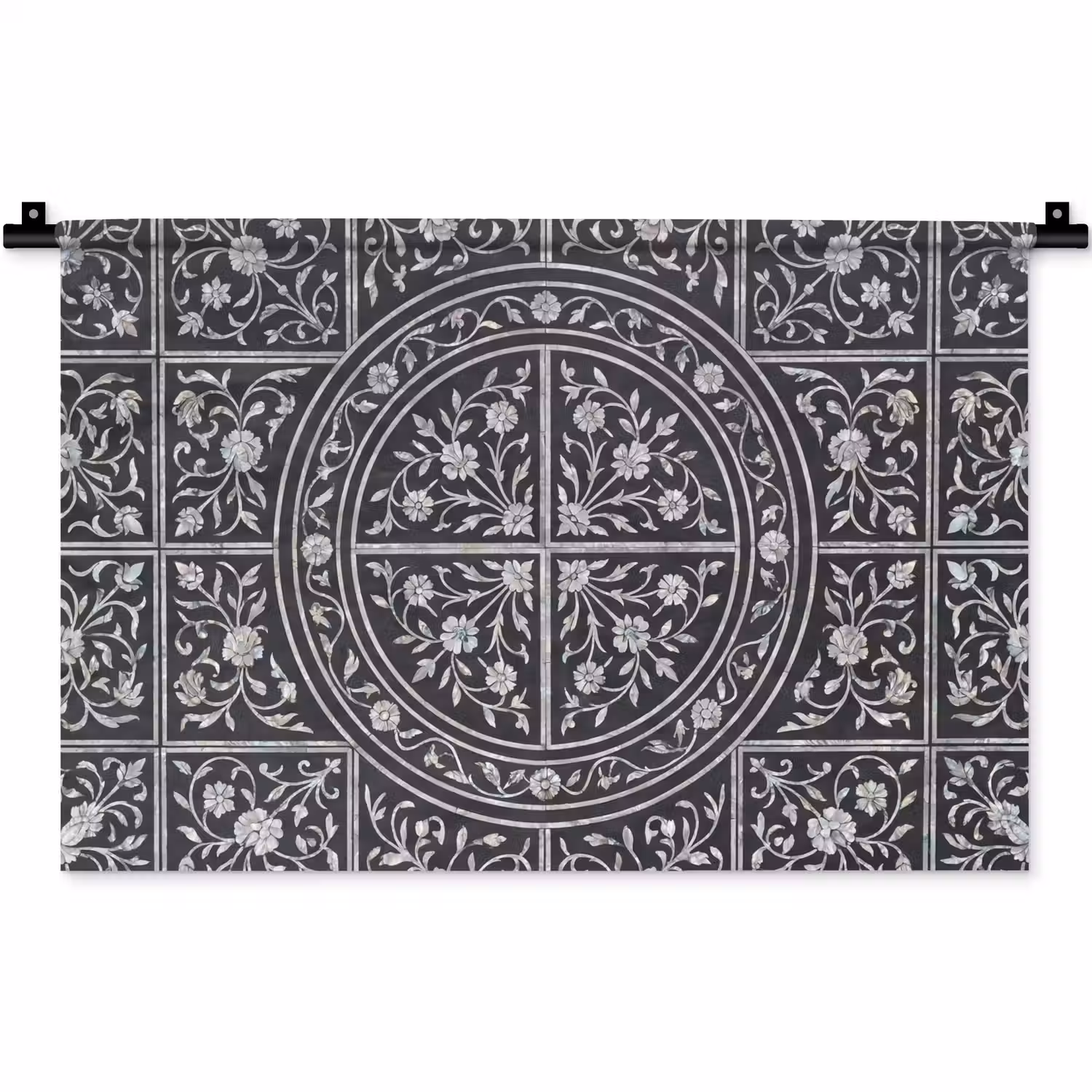 Patroon - Bloemmotief - Decoratie - Klassiek - Zwart Wandkleed katoen klein -zz3d