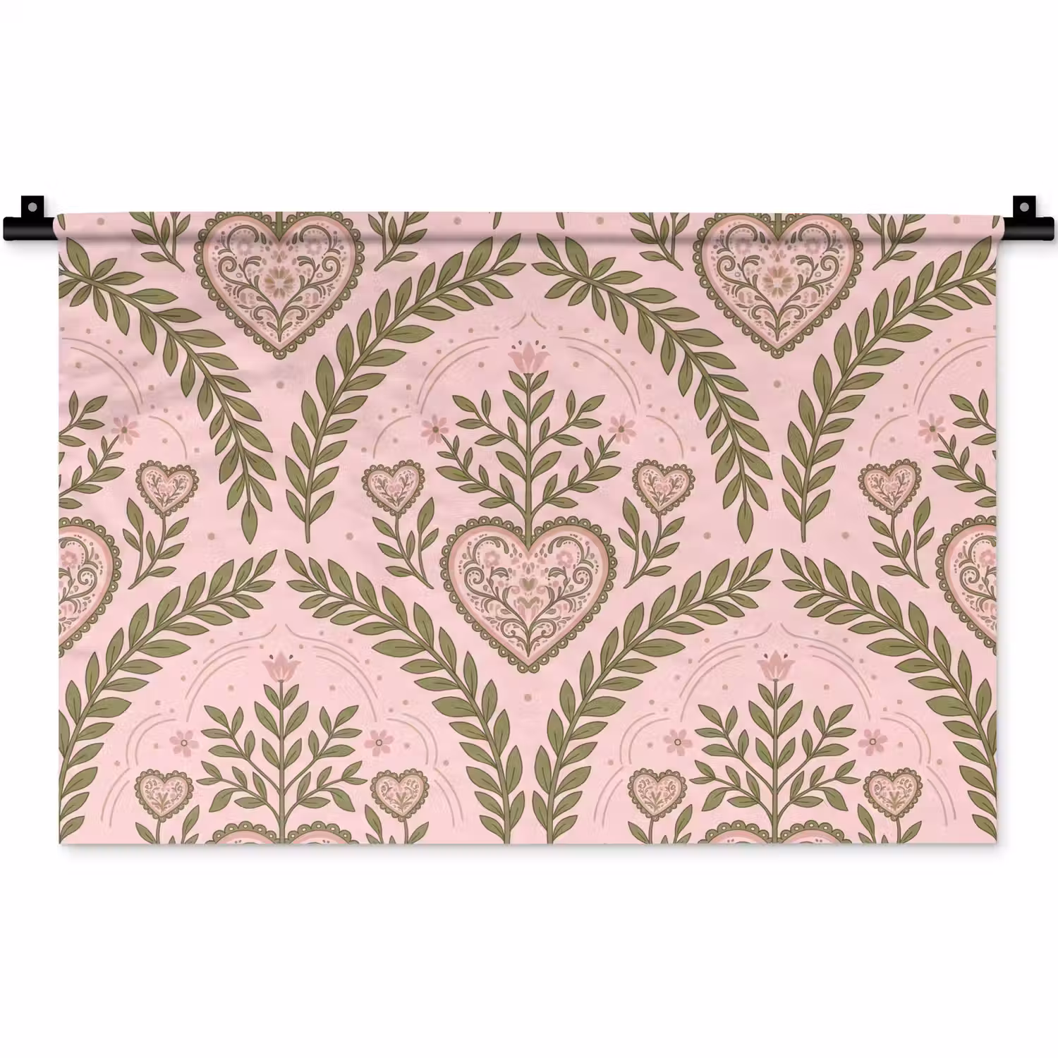 Patroon - Hart - Bloemen - Folkloristisch - Roze Wandkleed katoen klein -zz3d
