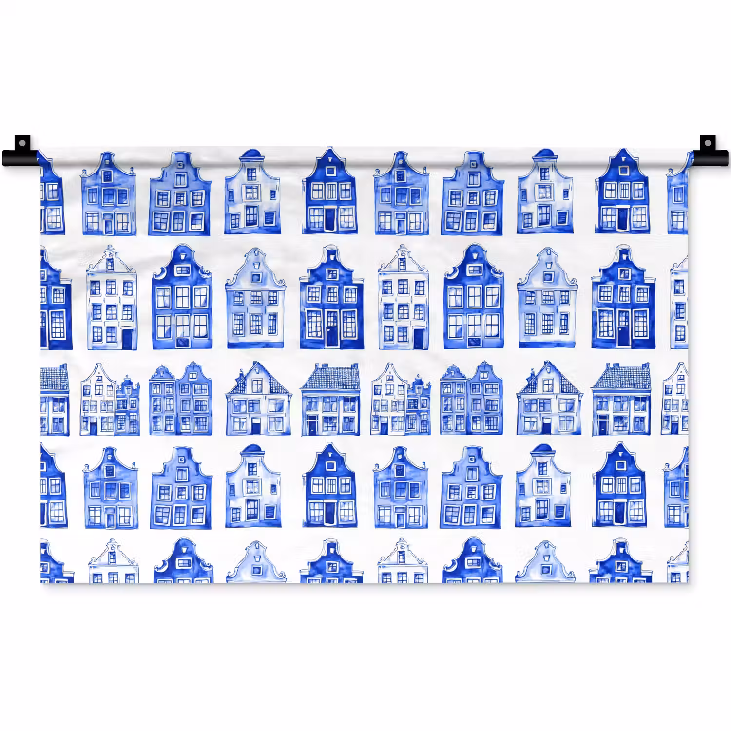 Patroon - Huizen - Blauw Wandkleed katoen klein 269 -zz3d