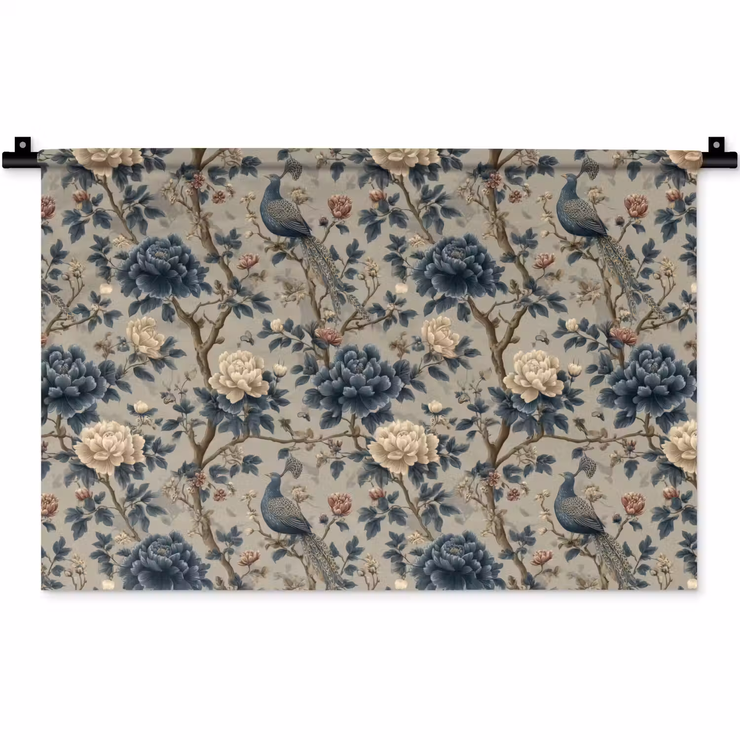 Pauw - Bloemen - Blauw Wandkleed katoen klein 269 -zz3d