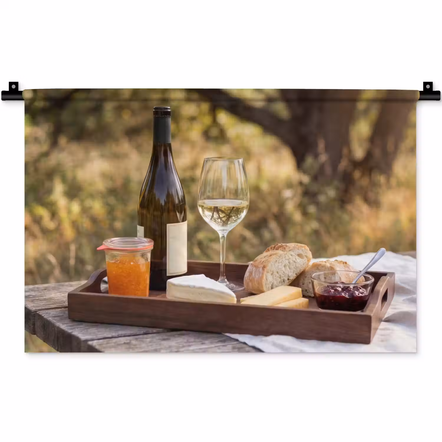 Picknick - Wijn - Kaasplankje Wandkleed katoen klein -zz3d