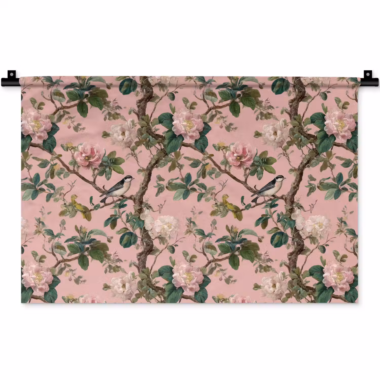 Pioenrozen - Botanisch - Vogel Wandkleed katoen klein 269 -zz3d