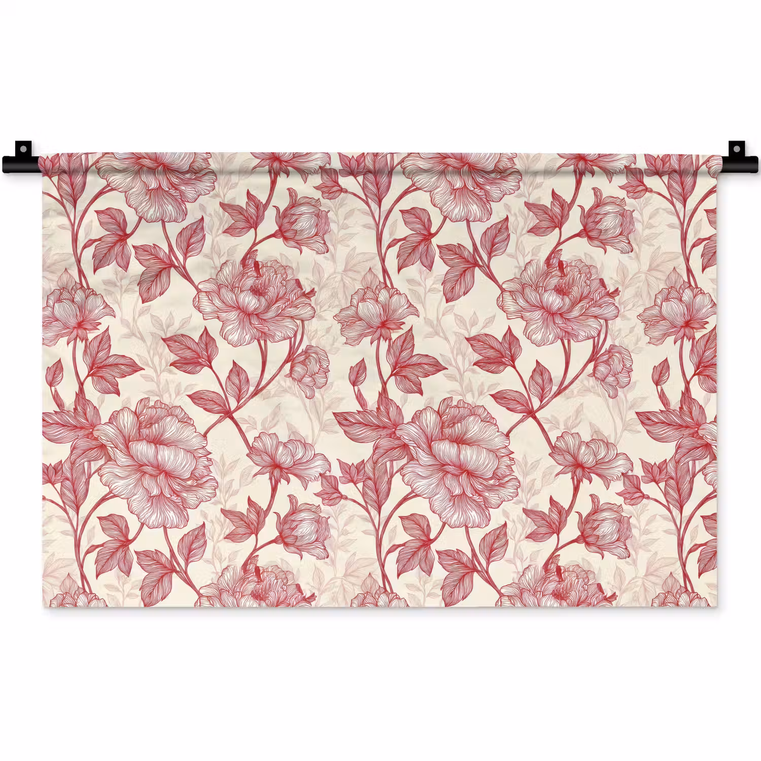 Pioenrozen - Modern - Rood Wandkleed katoen klein 269 -zz3d