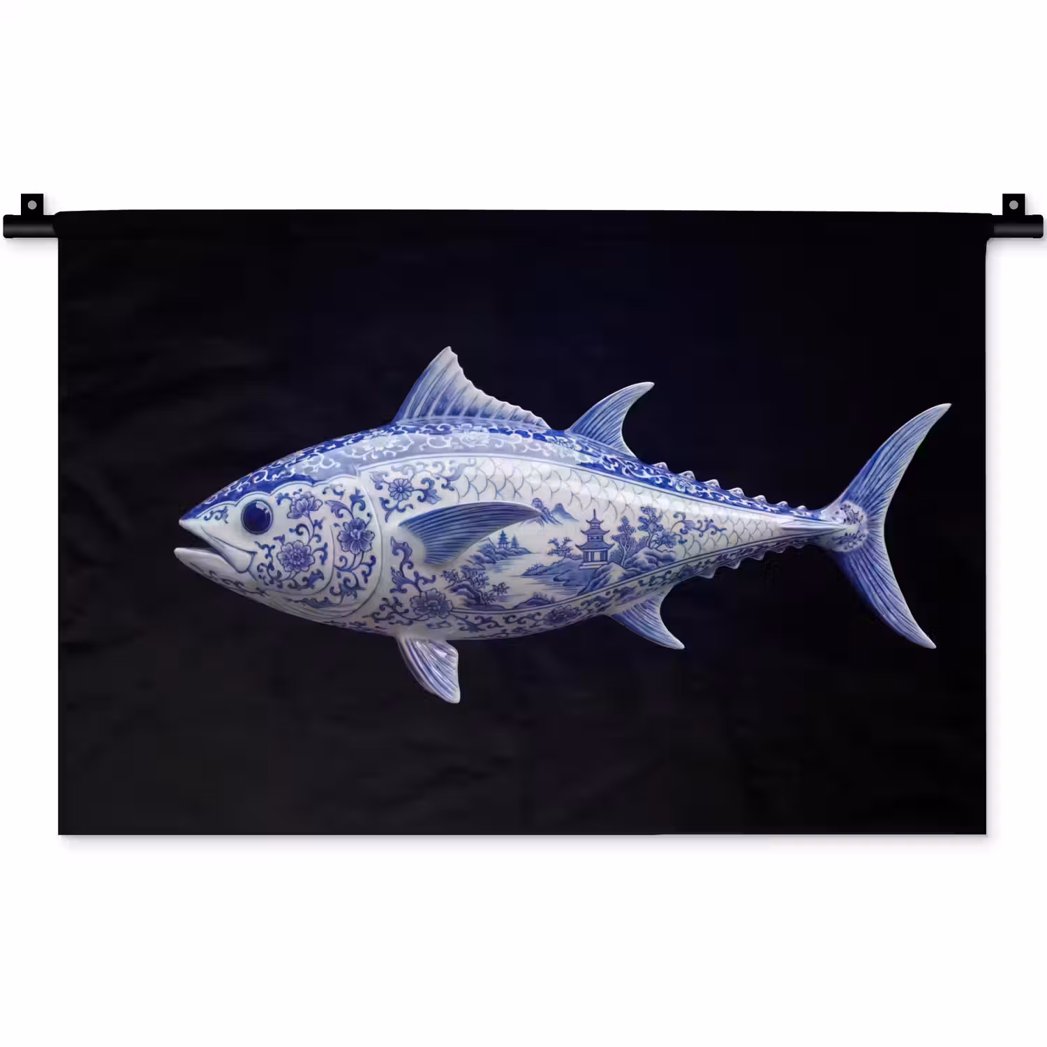 Porselein - Tonijn - Delfts - Blauw Wandkleed katoen klein -zz3d