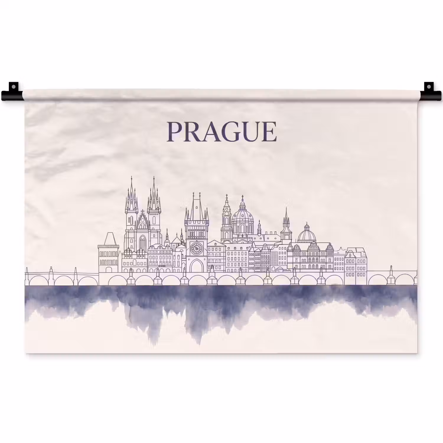 Praag - Skyline - Architectuur - Blauw Wandkleed katoen klein -zz3d