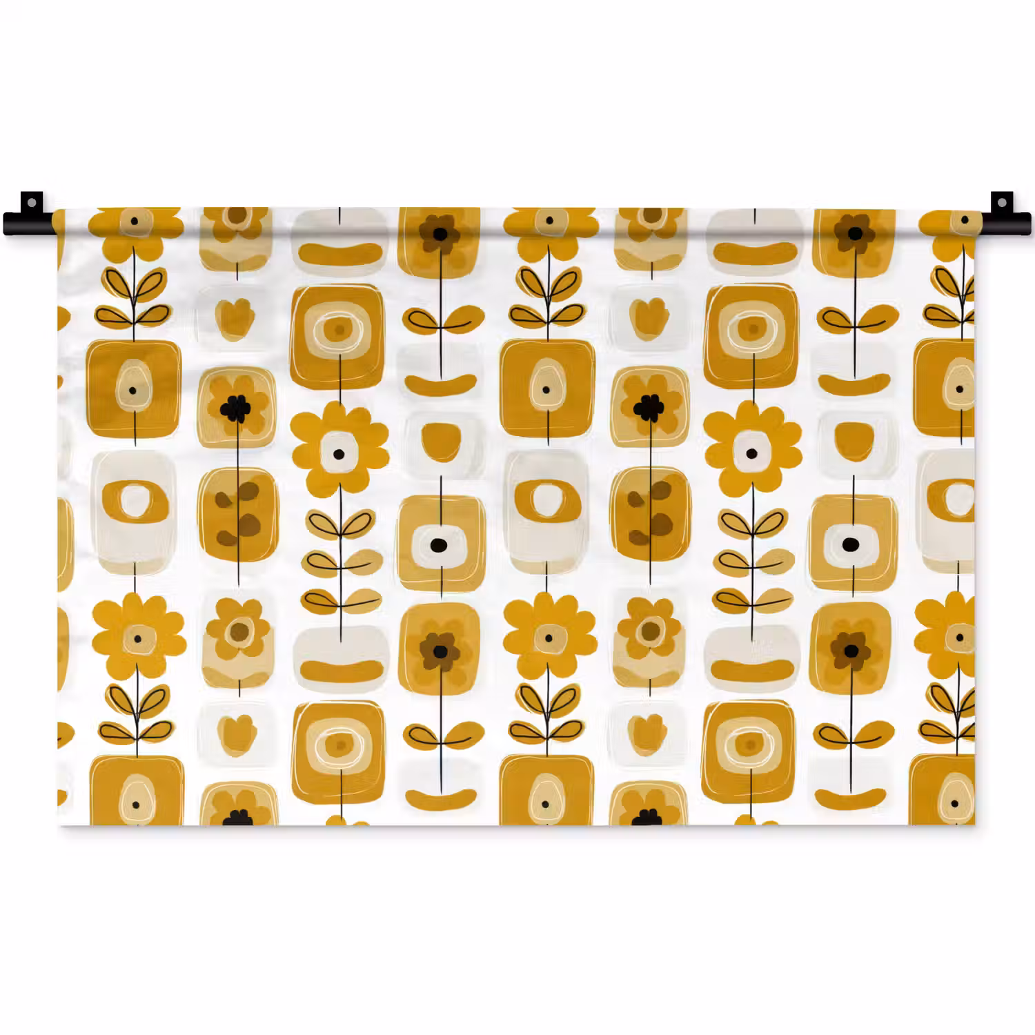 Retro - Abstract - Bloemen - Okergeel Wandkleed katoen klein 269 -zz3d