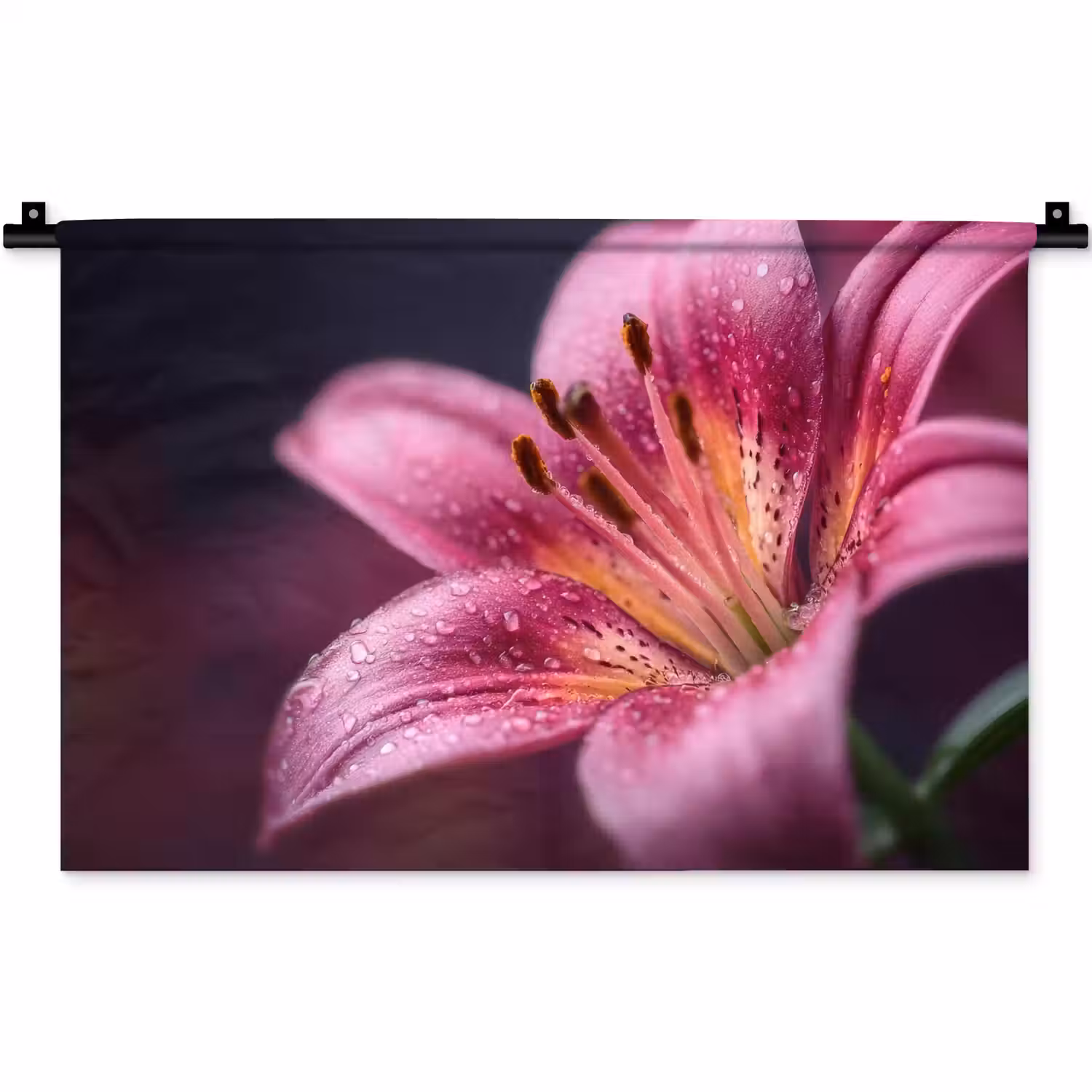 Roze - lelie - Dauwdruppels Wandkleed katoen klein -zz3d
