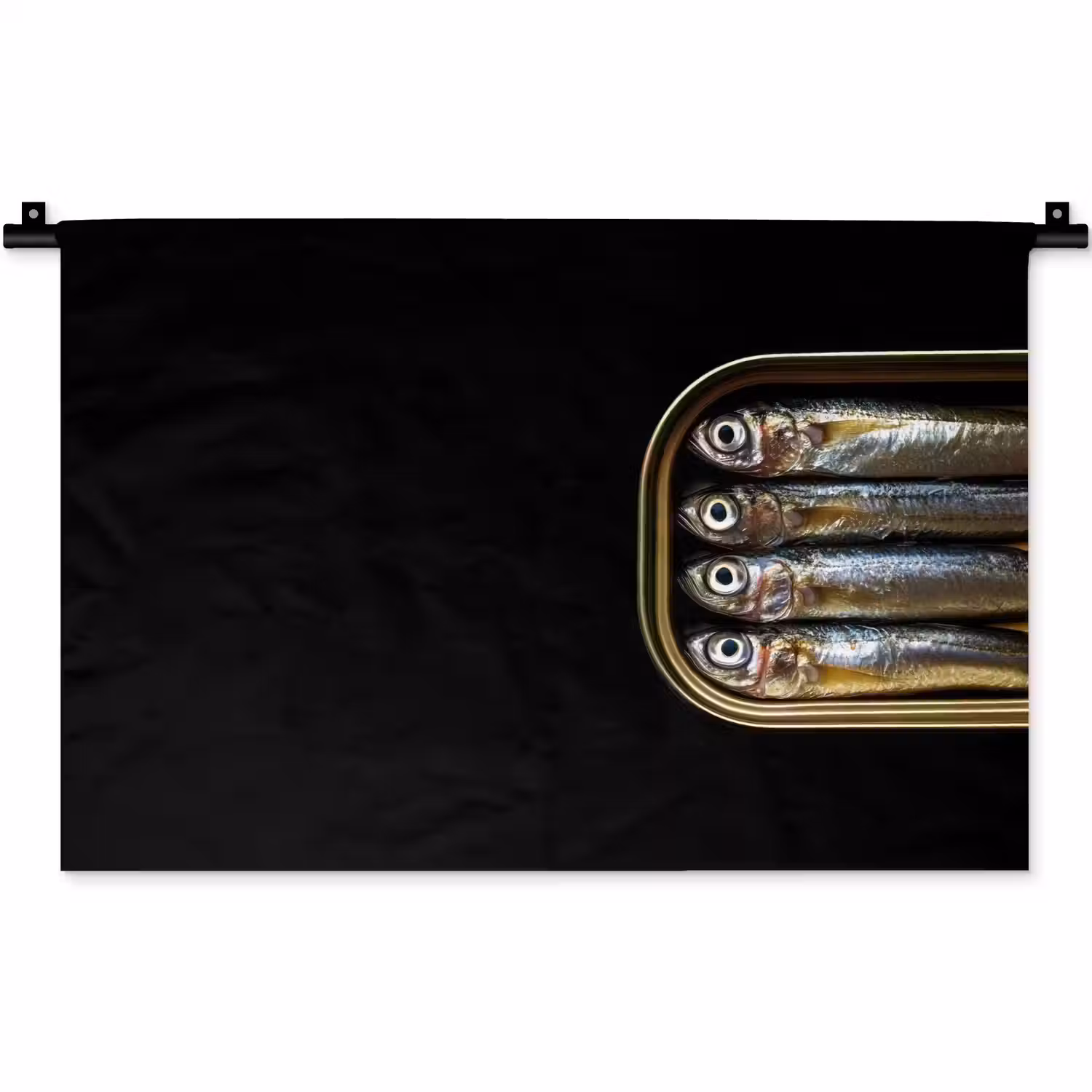 Sardines - Blik - Zwart - Vissen Wandkleed katoen klein -zz3d