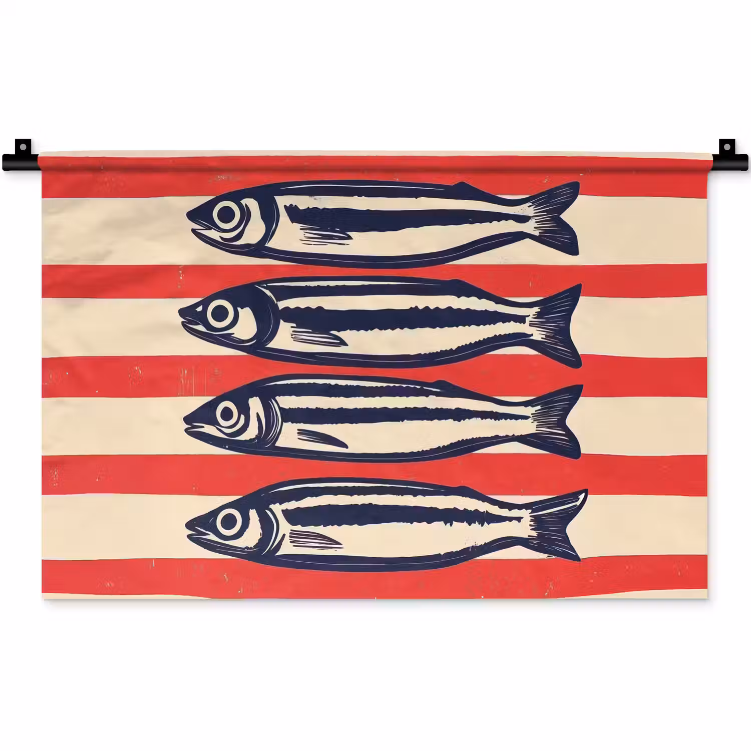 Sardines - Rood en beige strepen Wandkleed katoen klein -zz3d