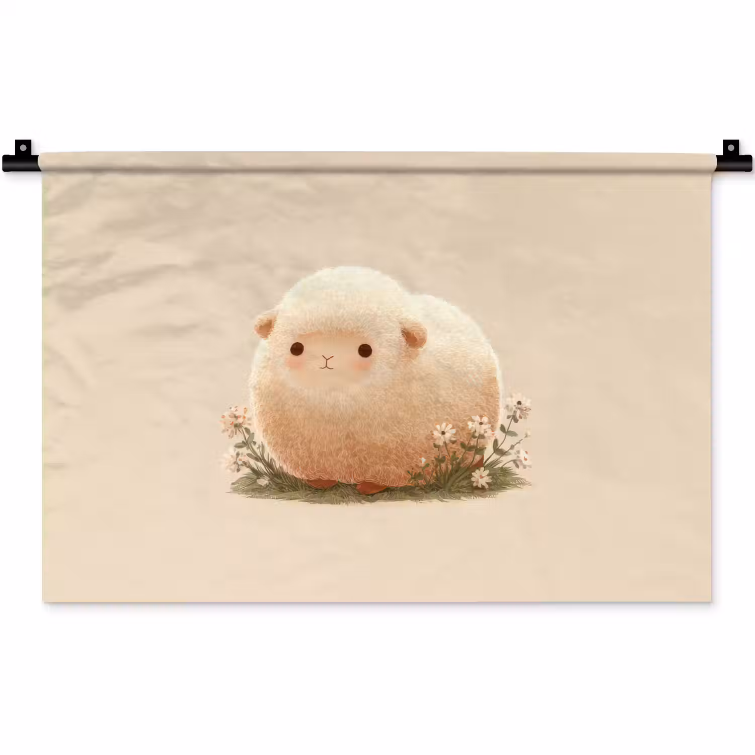 Schaap - Beige - Bloemen Wandkleed katoen klein -zz3d