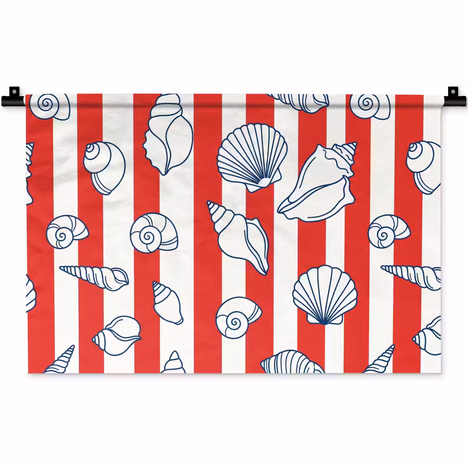 Schelp - Zeedieren - Zomer - Illustratie - Rood - Blauw Wandkleed katoen klein -zz3d
