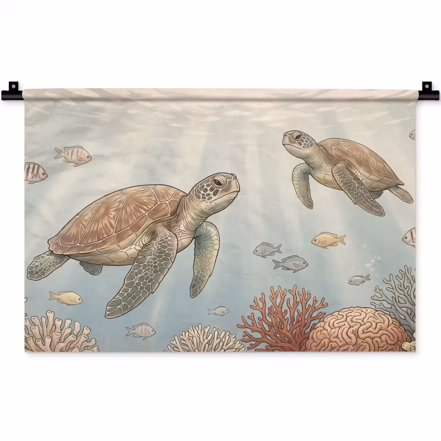 Schildpad - Onderwater - Natuur - Illustratie Wandkleed katoen klein -zz3d