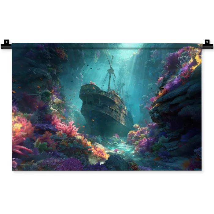 Schip - Hout - Koraalriffen - Zonlicht Wandkleed katoen klein -zz3d
