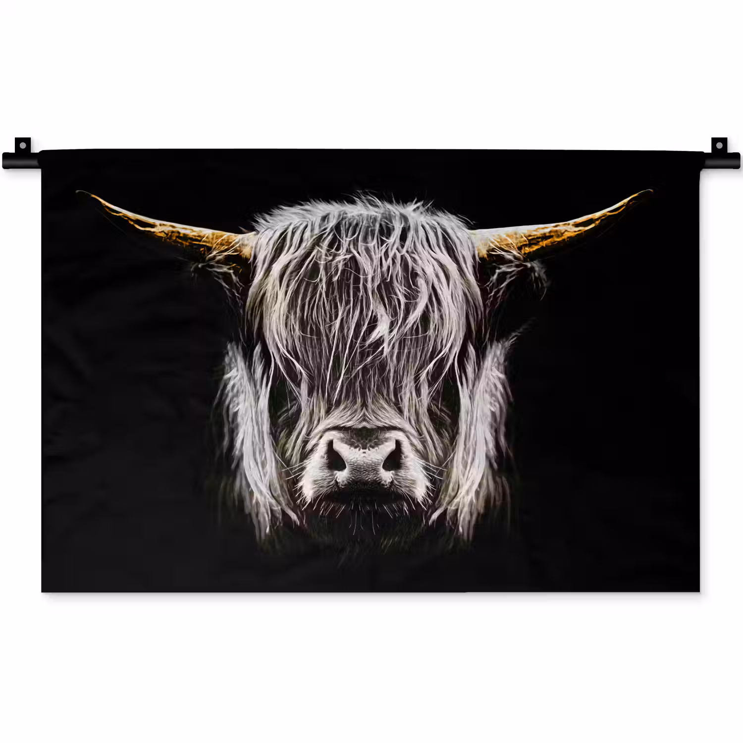 Schotse hooglander - Goud - Hoorns - Zwart wit - Koe - Dieren Wandkleed katoen klein -zz3d