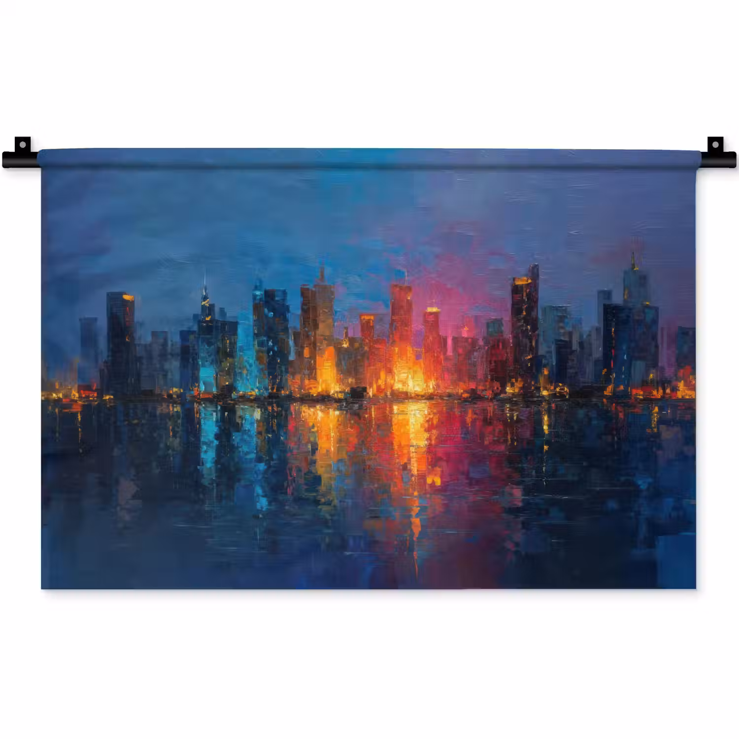 Skyline - Penseelstreken - Donkerblauw - Lichtgevend Wandkleed katoen klein -zz3d