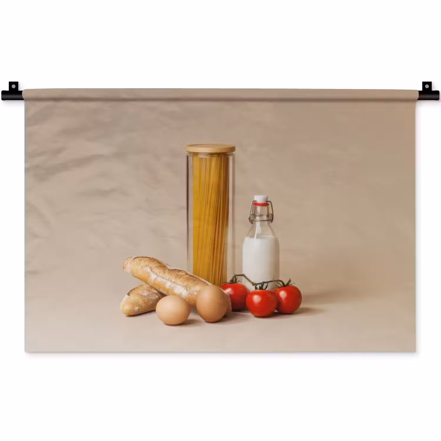 Spaghetti - Melk - Tomaten - Eieren - Brood Wandkleed katoen klein -zz3d