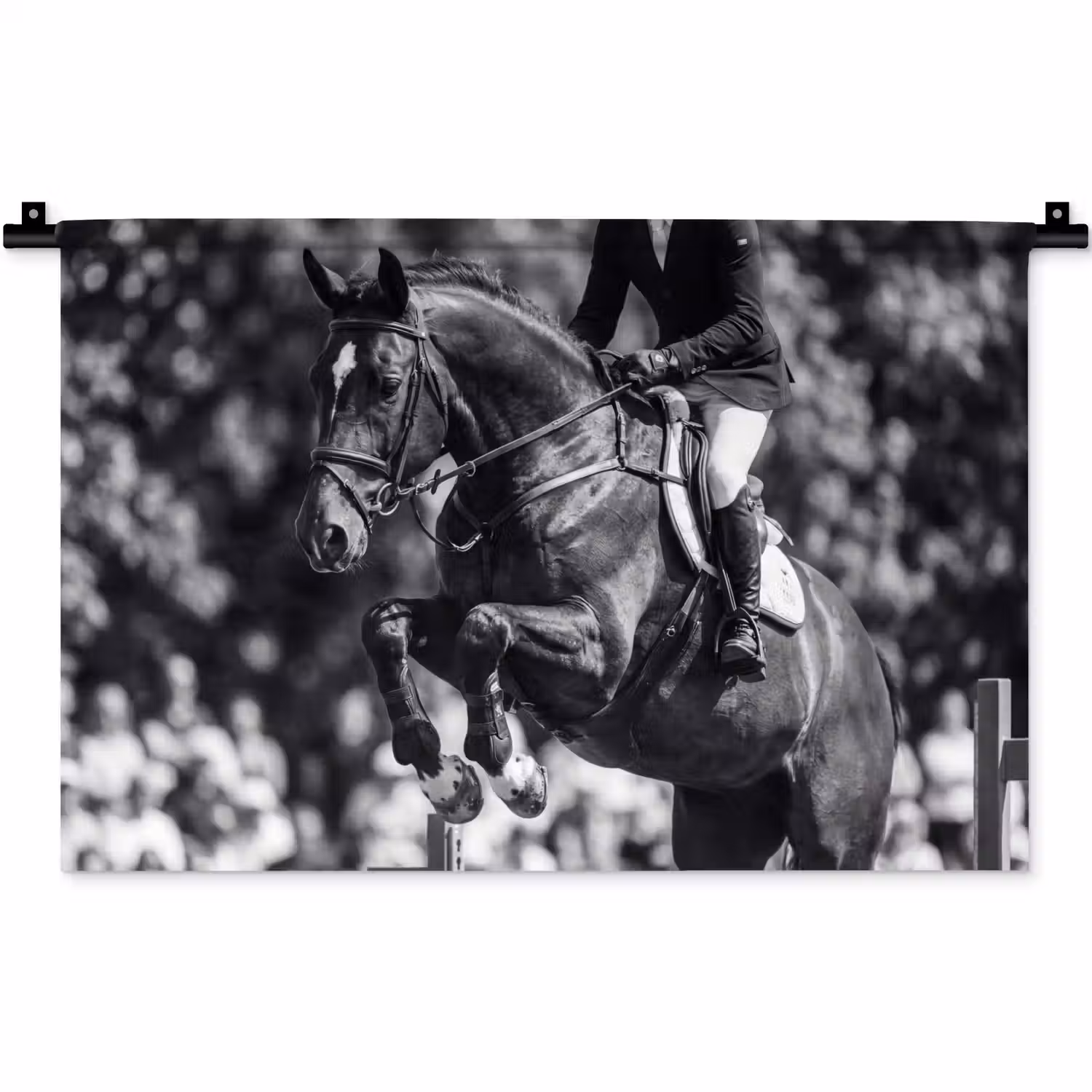 Springen - Paard - Zwart - Wit Wandkleed katoen klein -zz3d