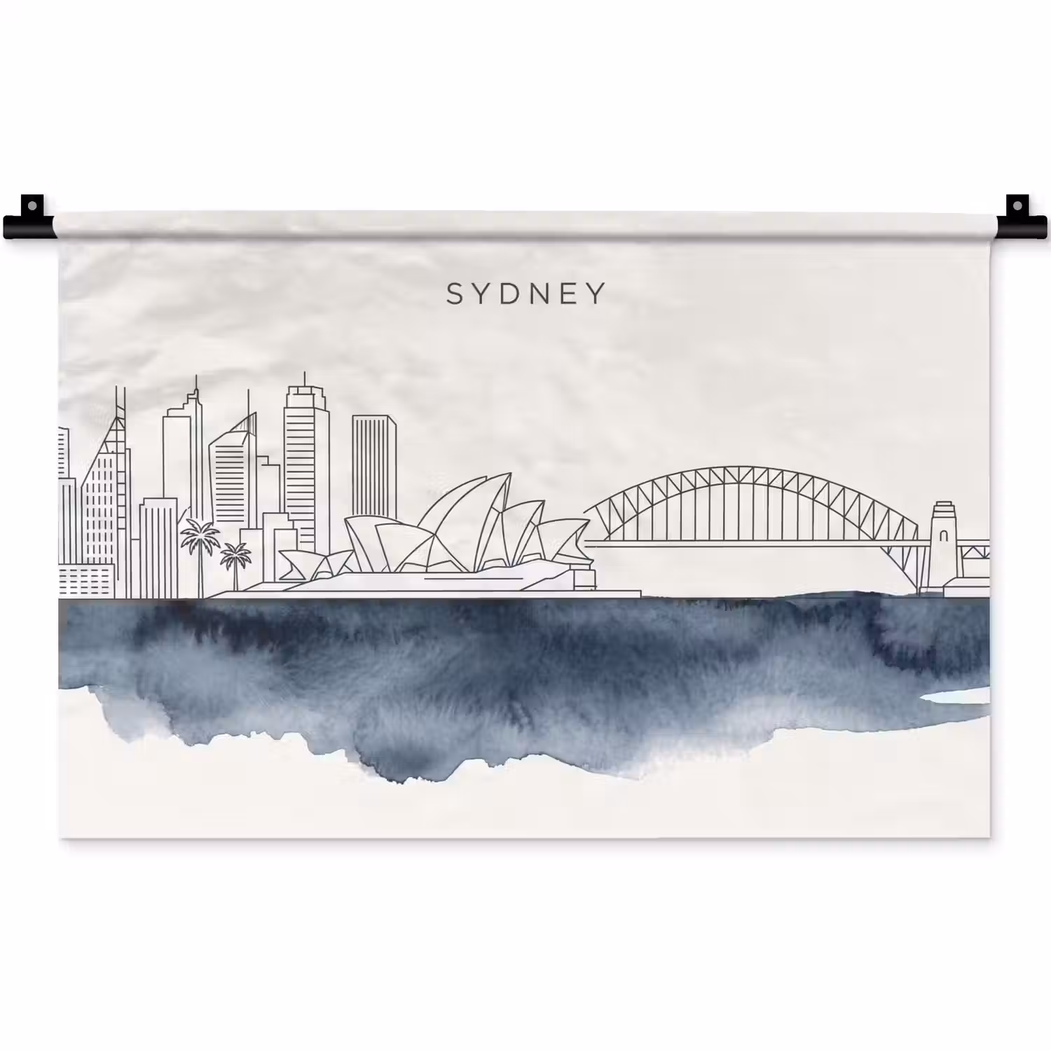 Stad - Skyline - Architectuur - Minimalistisch - Blauw Wandkleed katoen klein -zz3d
