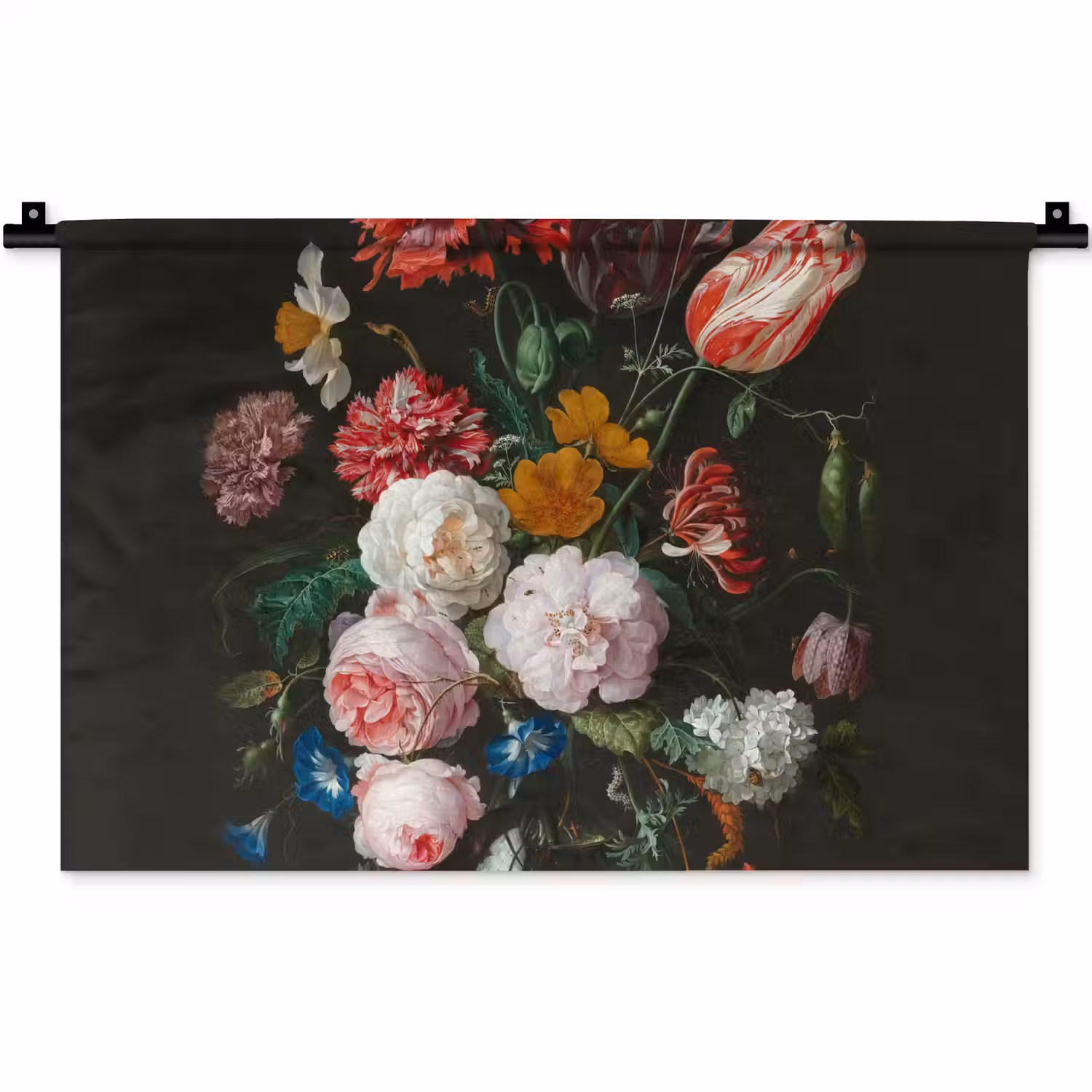 Stilleven met bloemen in een glazen vaas - Schilderij van Jan Davidsz. de Heem Wandkleed katoen klein -zz3d