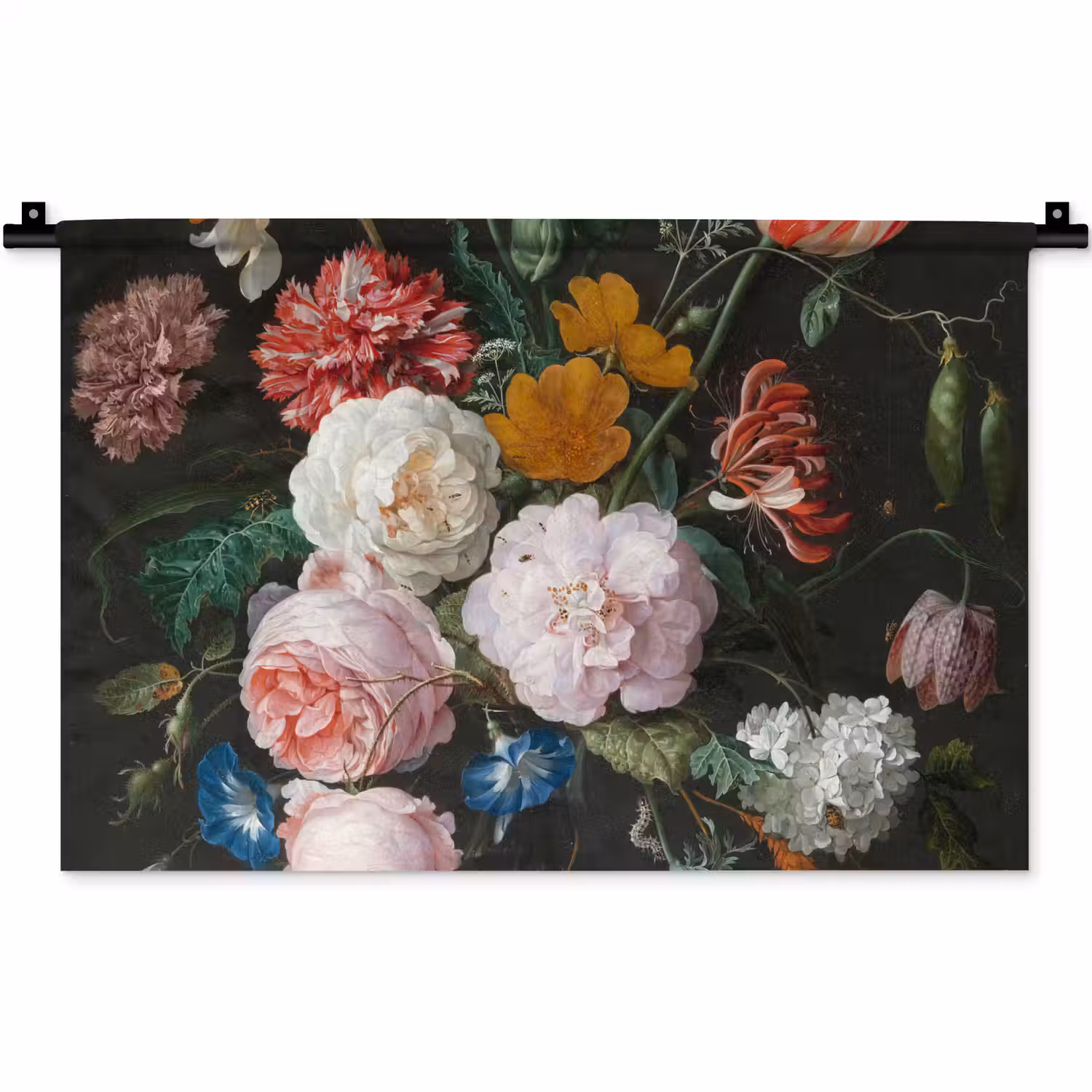Stilleven met bloemen in een glazen vaas - Schilderij van Jan Davidsz. de Heem Wandkleed katoen klein -zz3d