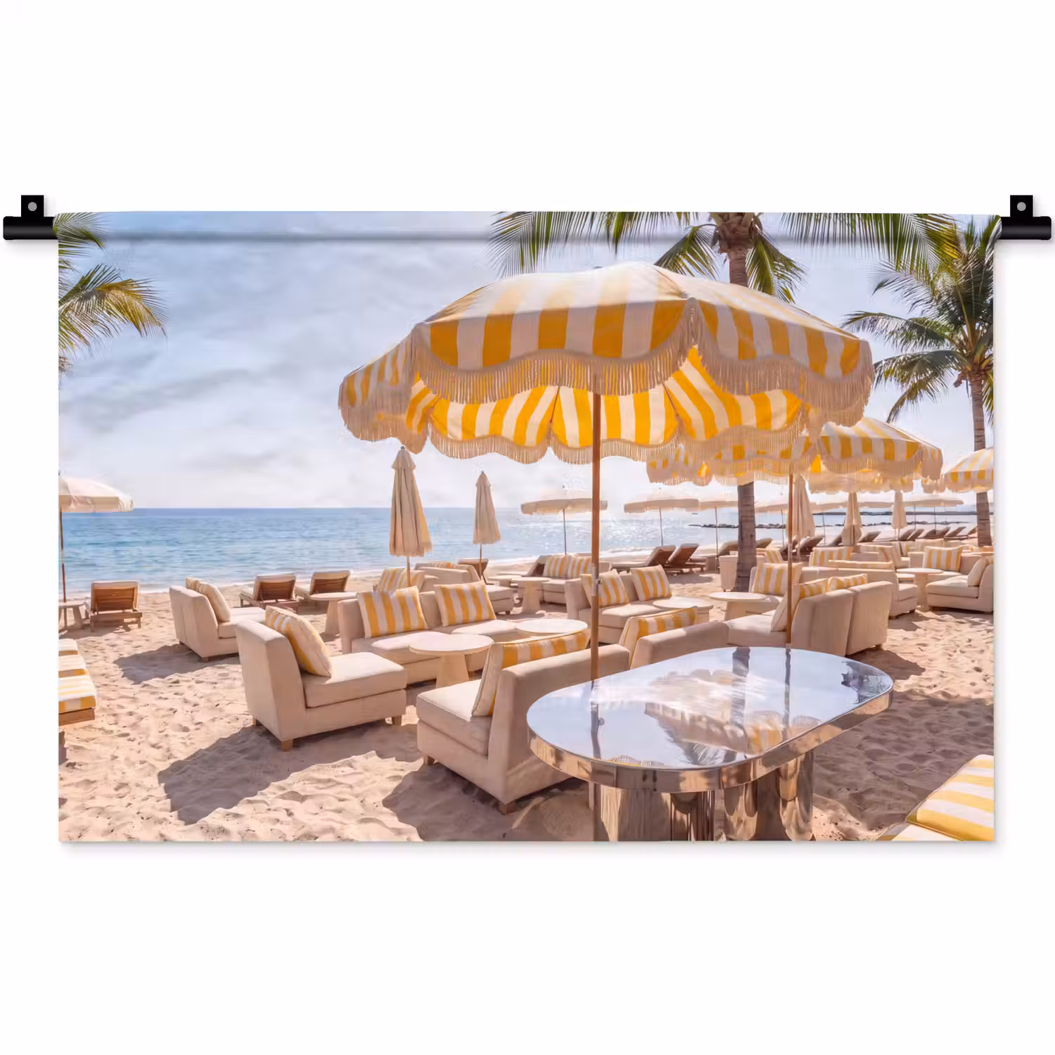 Strand - Ligbedden - Vakantie - Modern - Geel Wandkleed katoen klein -zz3d