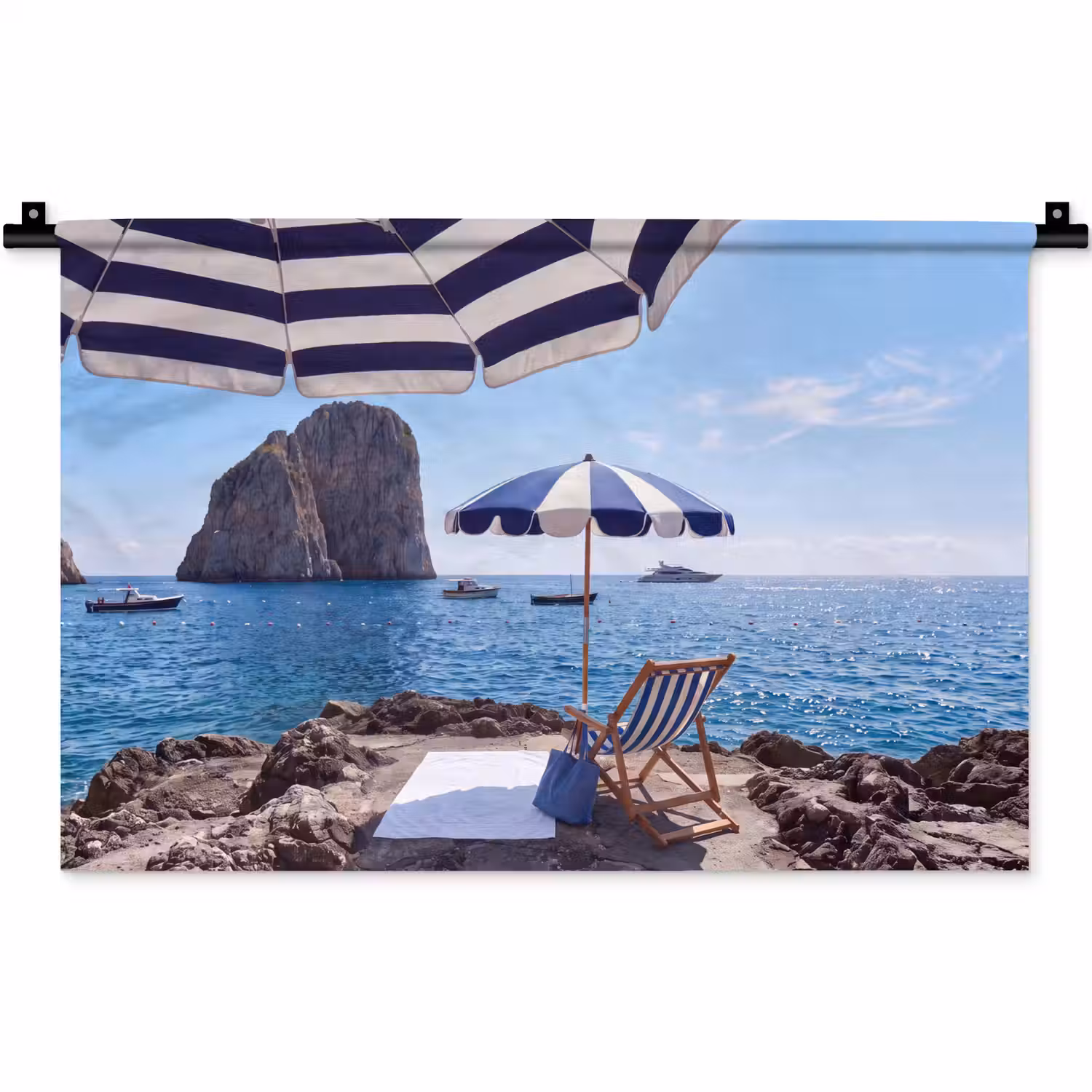 Strand - Ligstoel - Parasol - Zomer - Blauw Wandkleed katoen klein -zz3d