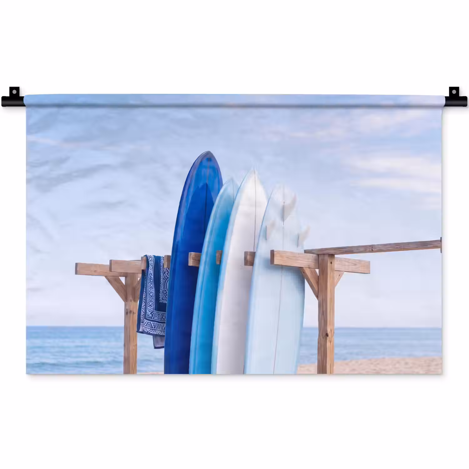 Surfplank - Strand - Zomer - Blauw - Water Wandkleed katoen klein -zz3d