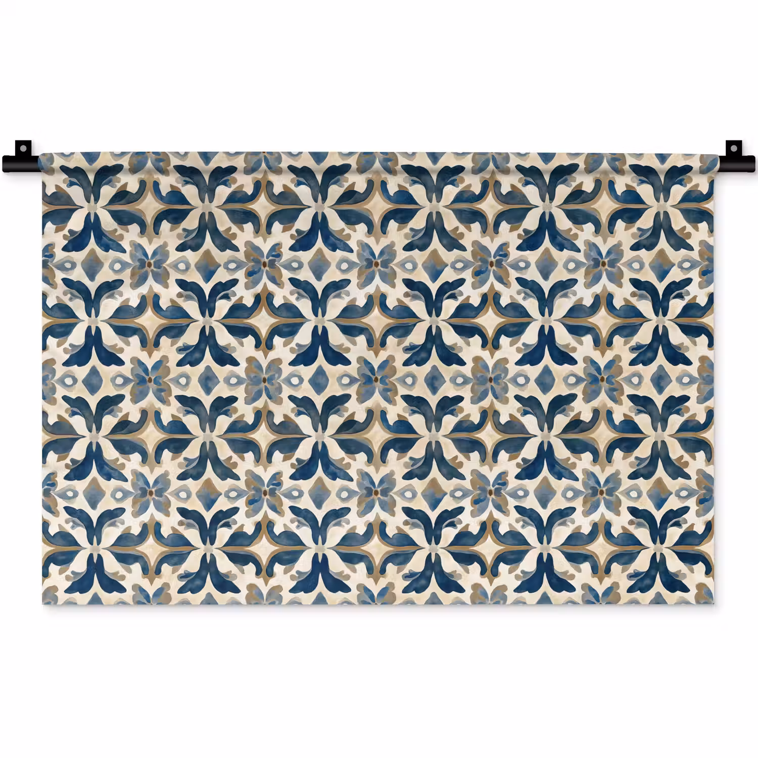 Tegel - Patroon - Blauw - Beige Wandkleed katoen klein 269 -zz3d